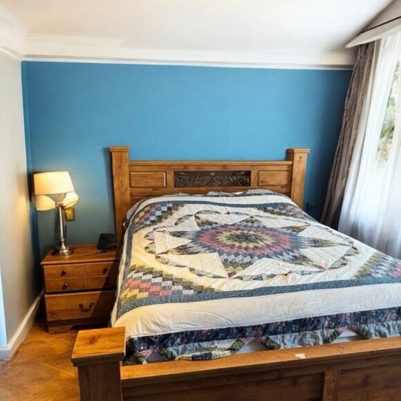 Vintage Lonestar Quilt Blue Yellow Green Patchwork Scalloped Edge - Picture 1 of 10